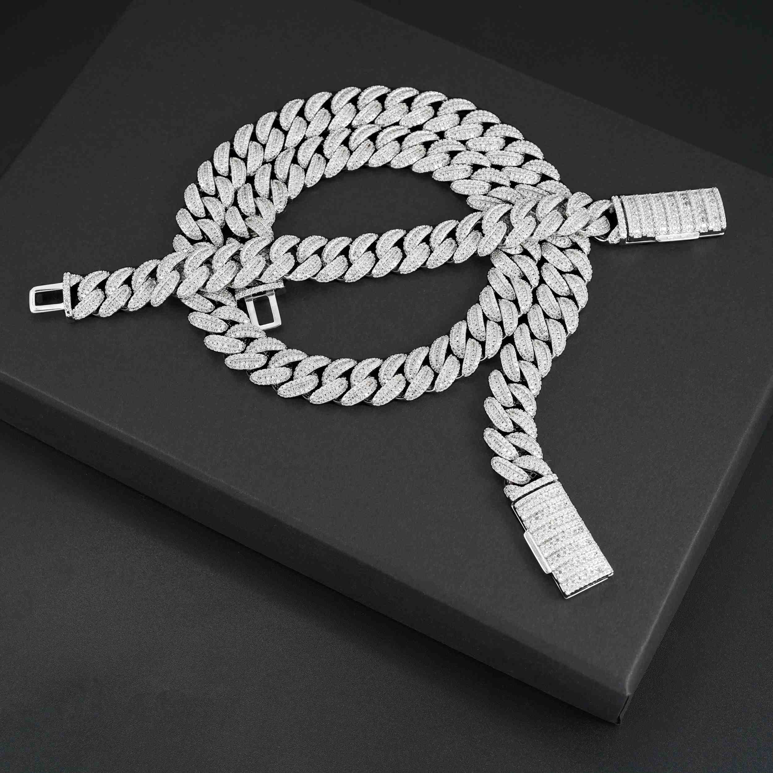 13MM S925 Silver Round Cut VVS Moissanite Miami Cuban Link Chain