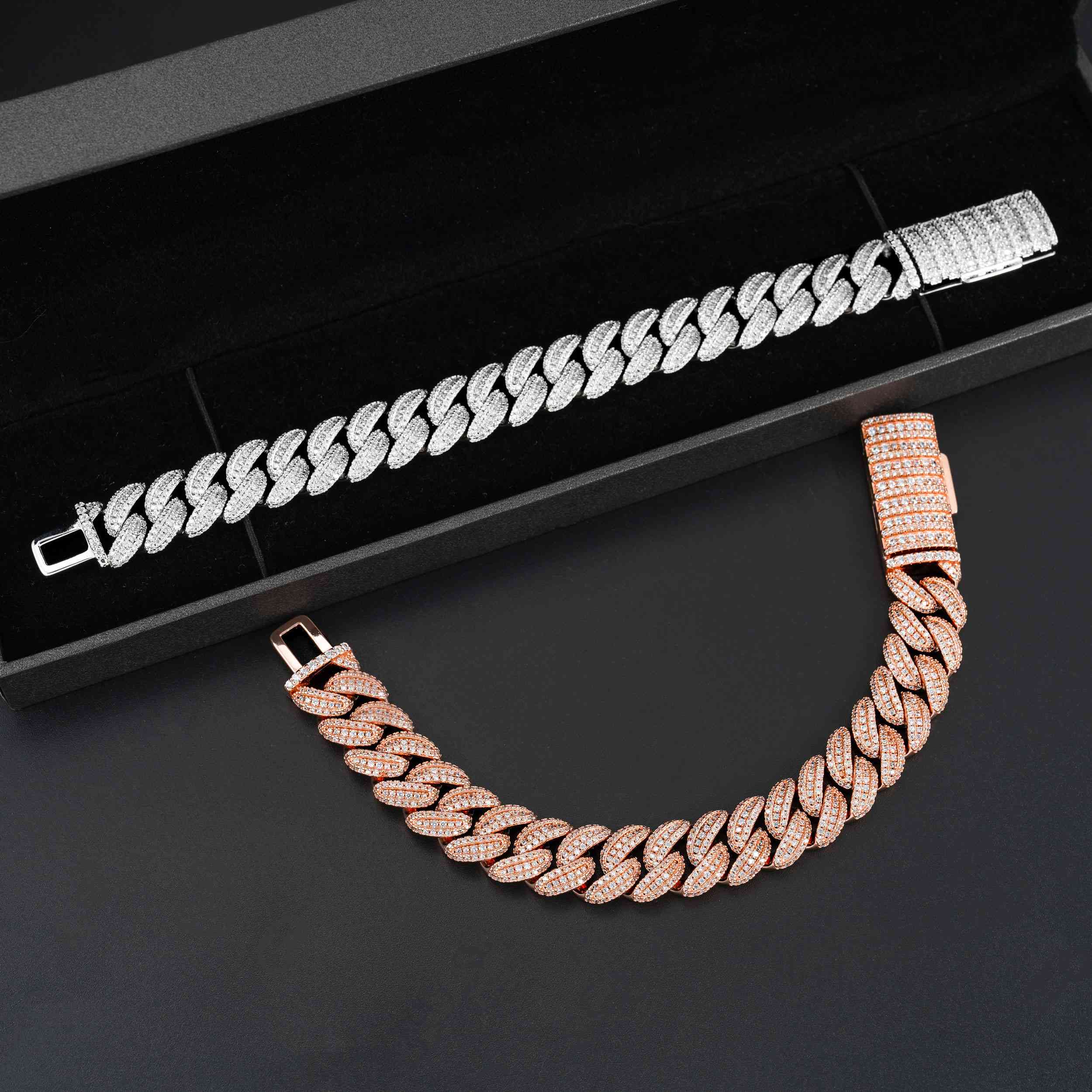 13MM S925 Silver Round Cut VVS Moissanite Miami Cuban Link Chain