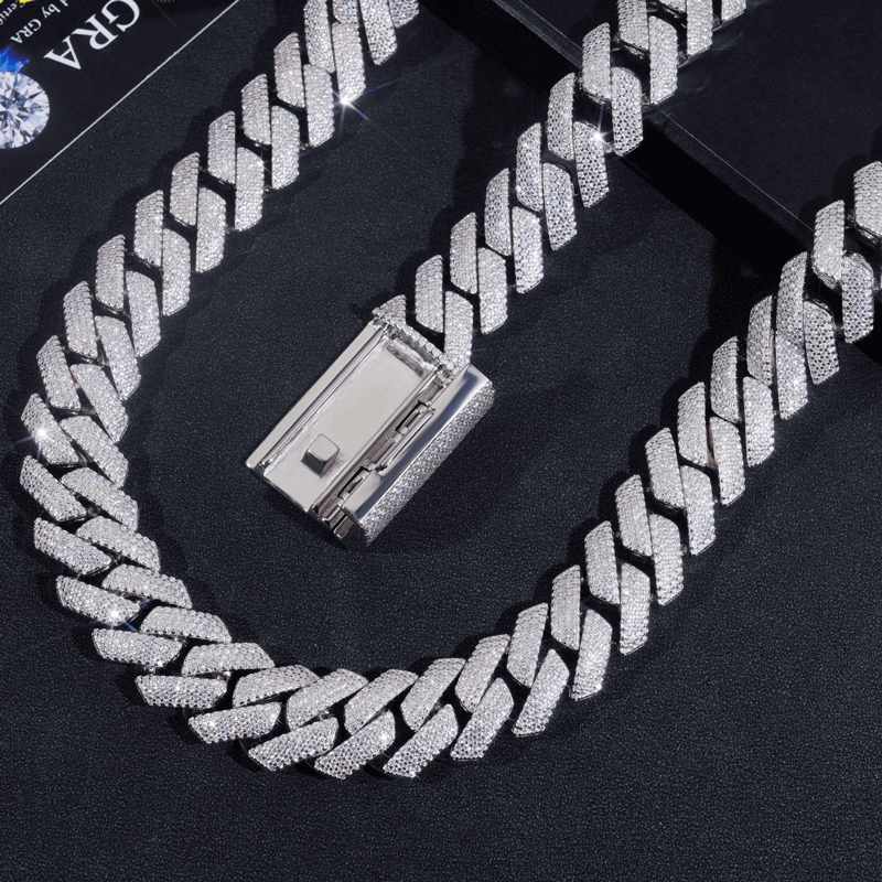 GL 20mm 4 Rows Cuban Link Chain Hiphop Iced Out 5A+ Diamond 14K Gold Plated