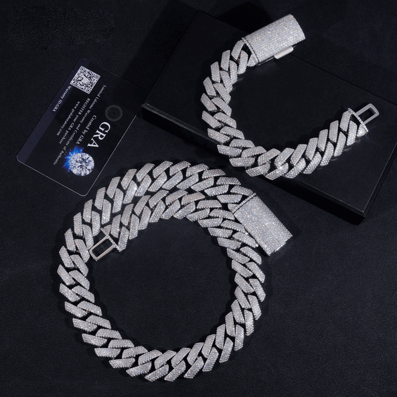 GL 20mm 4 Rows Cuban Link Chain Hiphop Iced Out 5A+ Diamond 14K Gold Plated