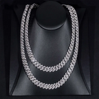 12MM S925 Silver 2 Rows VVS Moissnaite Edge Cuban Link Chain