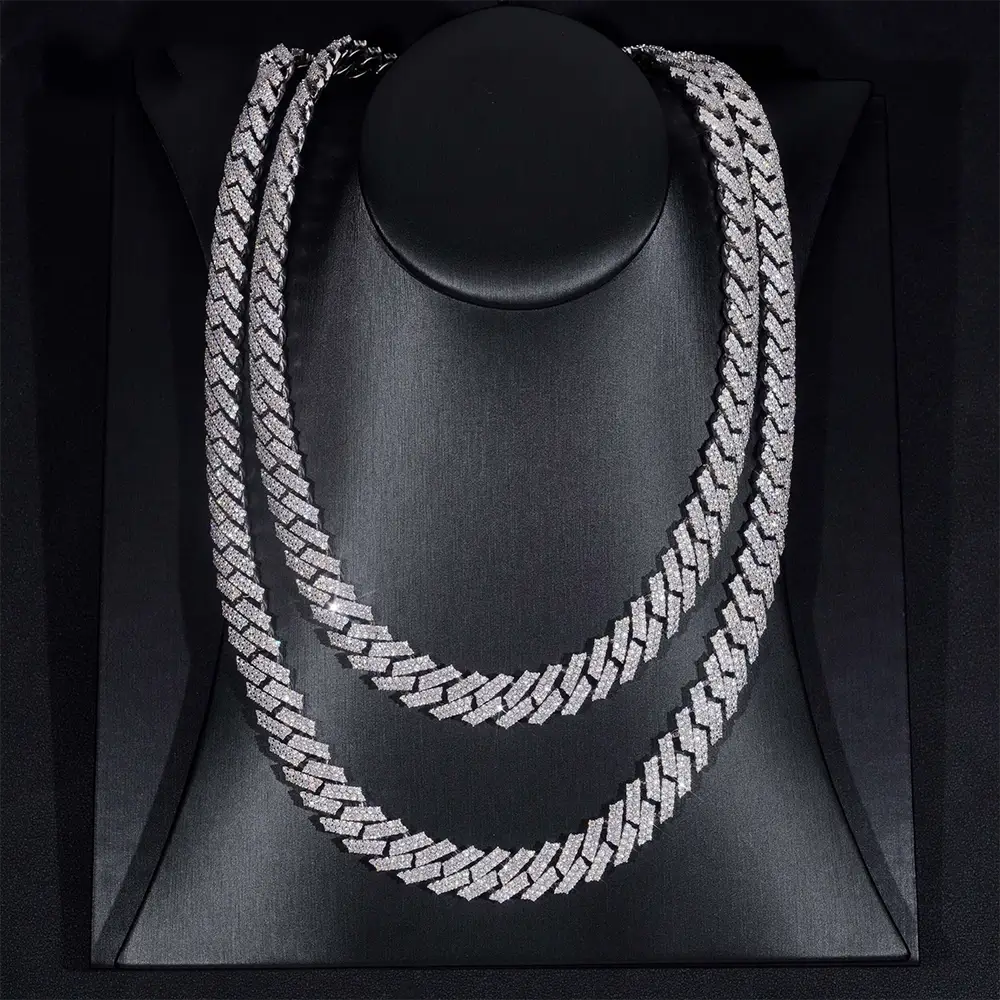 12MM S925 Silver 2 Rows VVS Moissnaite Edge Cuban Link Chain