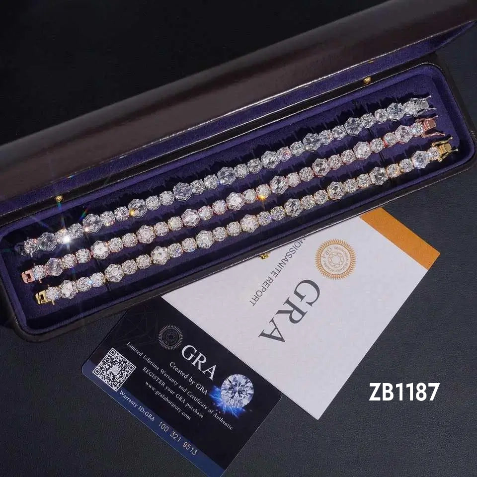 Iced Out Fancy Cut VVS Moissanite Tennis Bracelet 925 Silver
