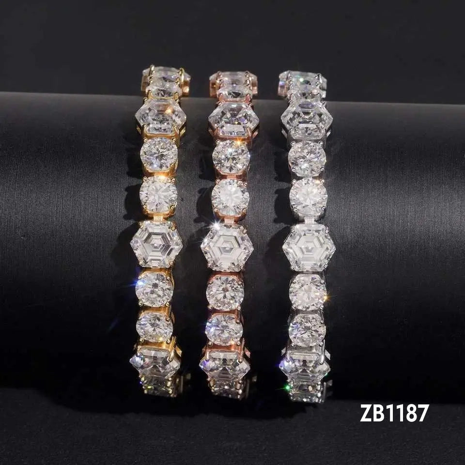Iced Out Fancy Cut VVS Moissanite Tennis Bracelet 925 Silver