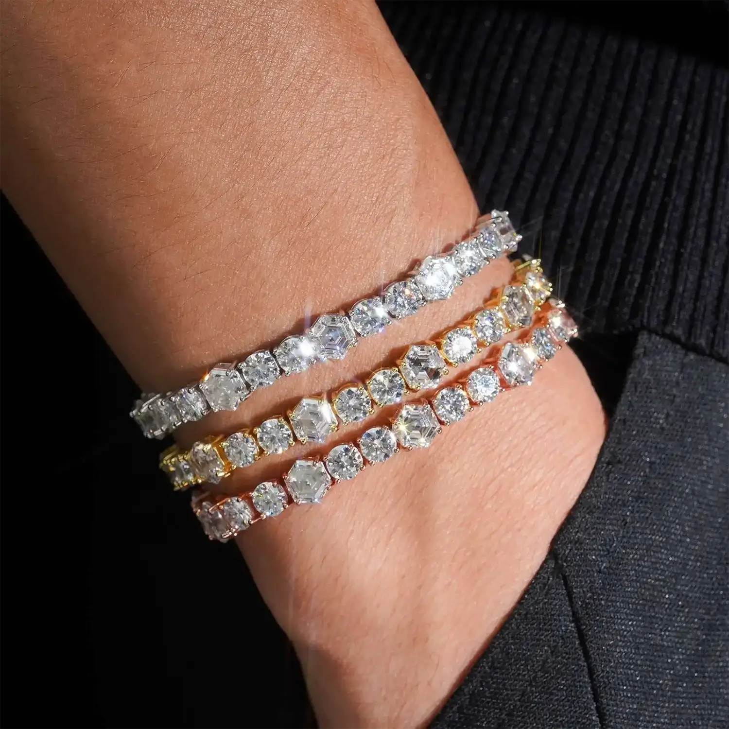 Iced Out Fancy Cut VVS Moissanite Tennis Bracelet 925 Silver