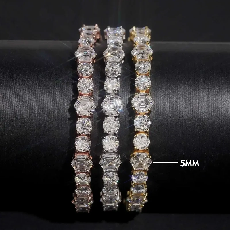 Iced Out Fancy Cut VVS Moissanite Tennis Bracelet 925 Silver