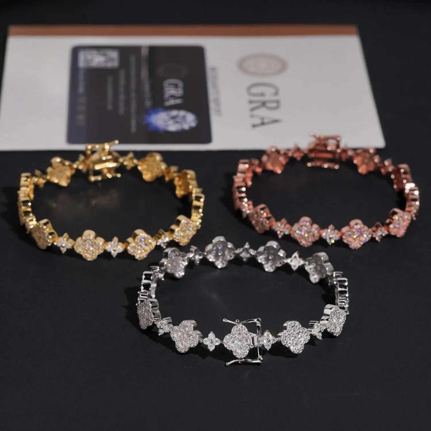 S925 Silver Flower Clover VVS Moissanite Bracelet