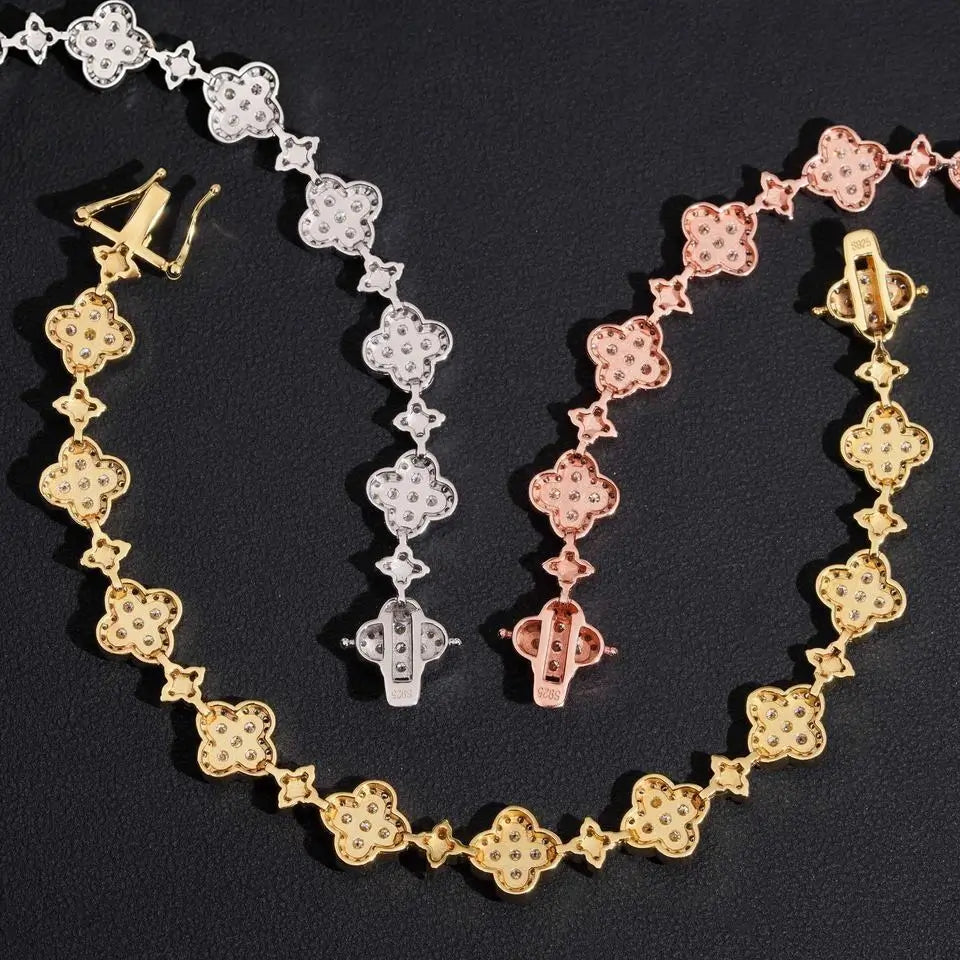 S925 Silver Flower Clover VVS Moissanite Bracelet