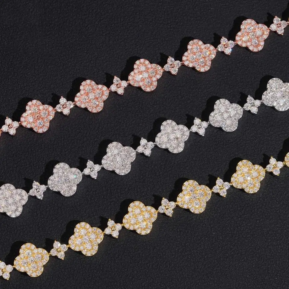S925 Silver Flower Clover VVS Moissanite Bracelet