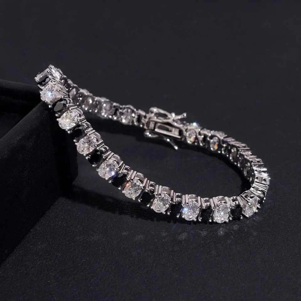 S925 Oval Cut Black Mix White VVS Moissanite Tennis Bracelet