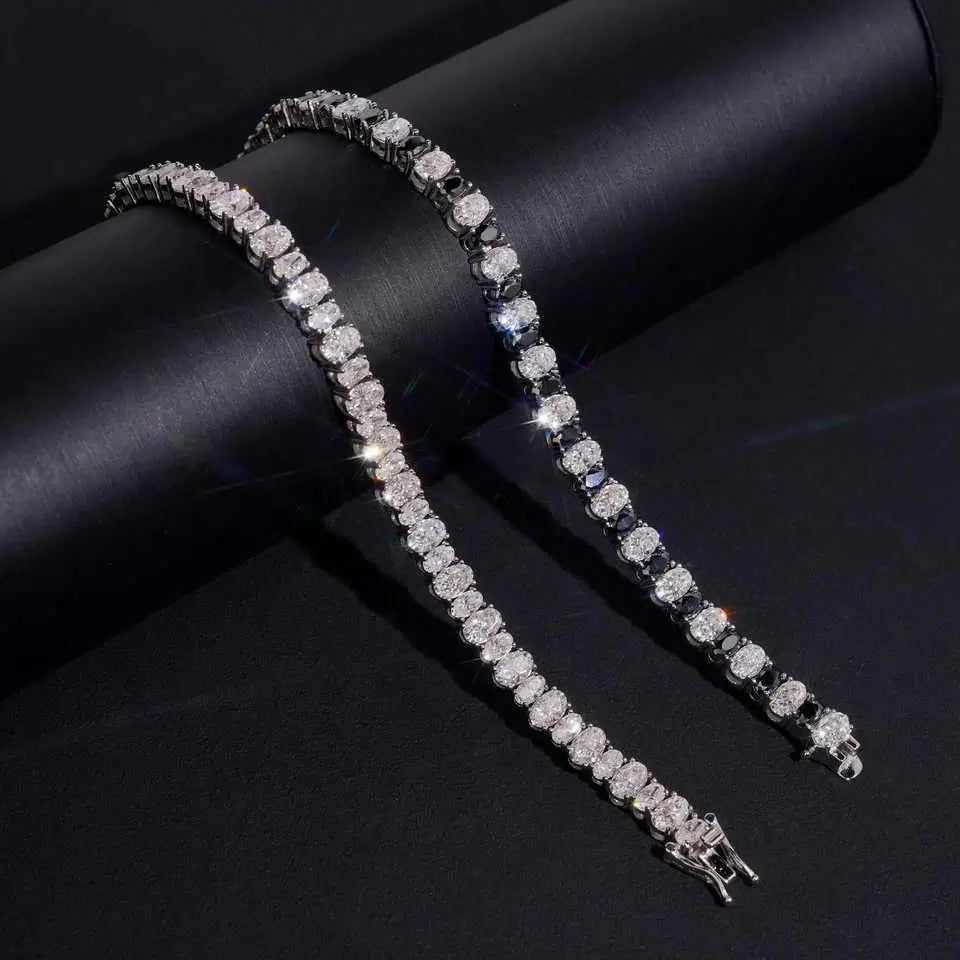 S925 Oval Cut Black Mix White VVS Moissanite Tennis Bracelet