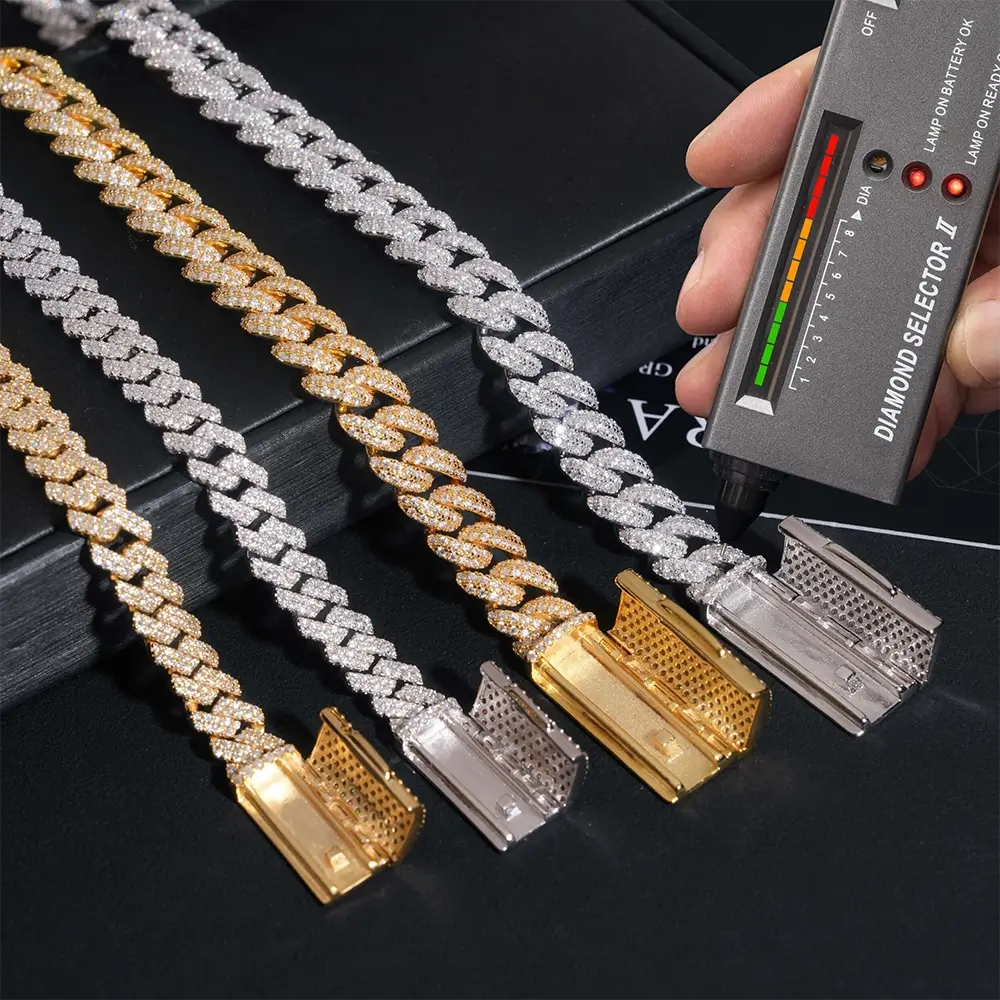 10MM S925 Silver 2 Rows Miami Hip Hop VVS Moissanite Cuban Chain