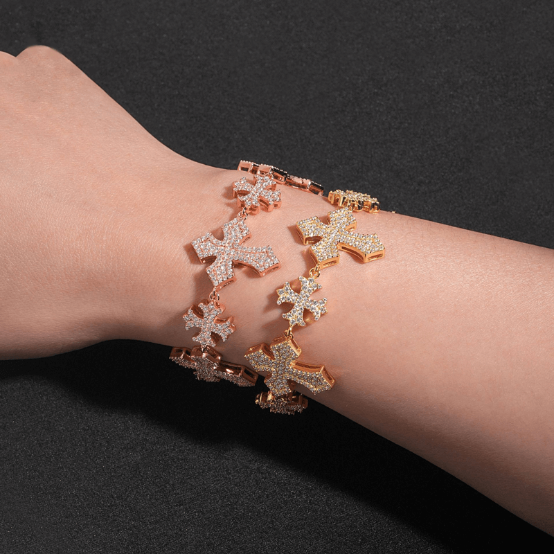 GL S925 Moissanite Diamond Pave Royal Cross Link Bracelet