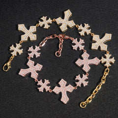 GL S925 Moissanite Diamond Pave Royal Cross Link Bracelet