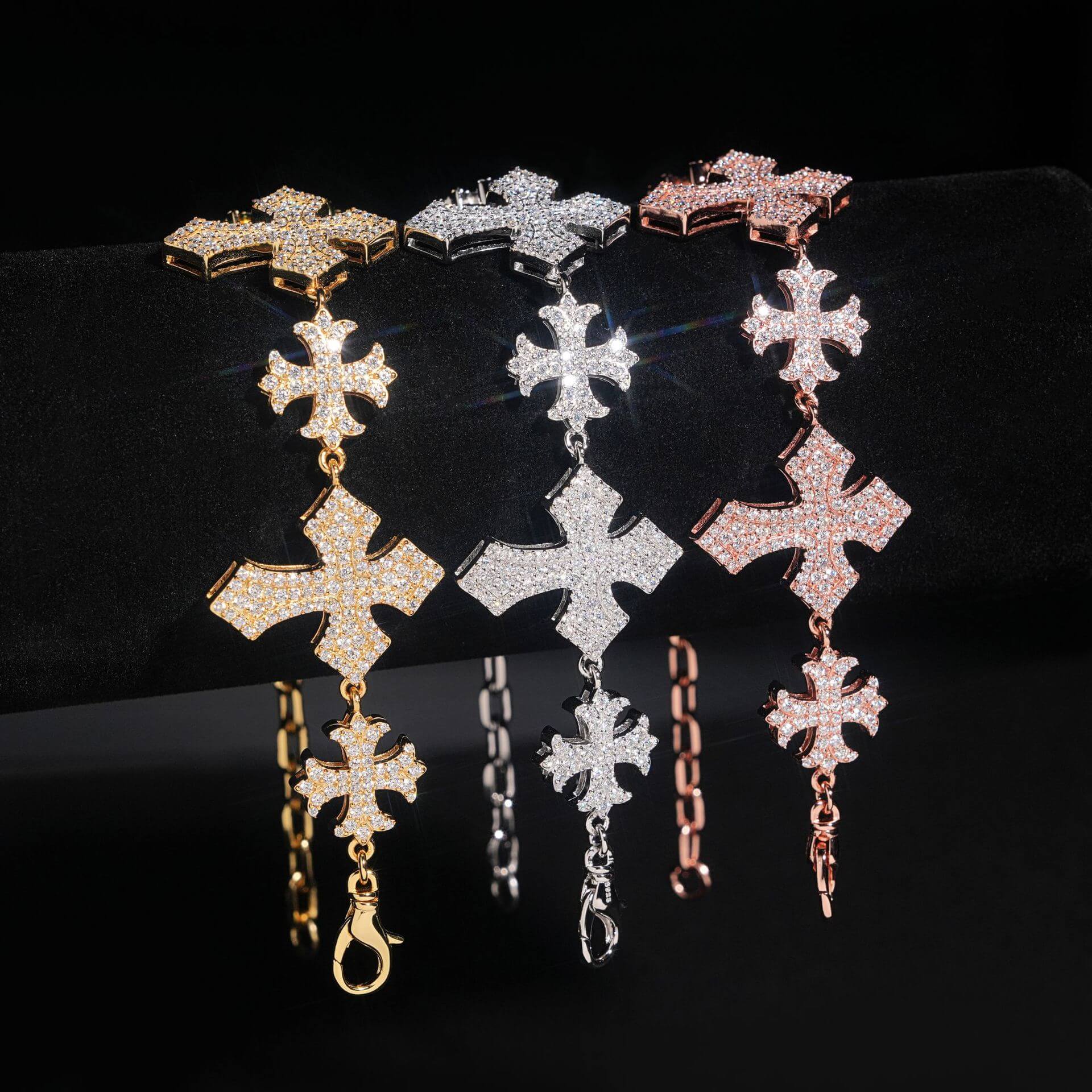 GL S925 Moissanite Diamond Pave Royal Cross Link Bracelet