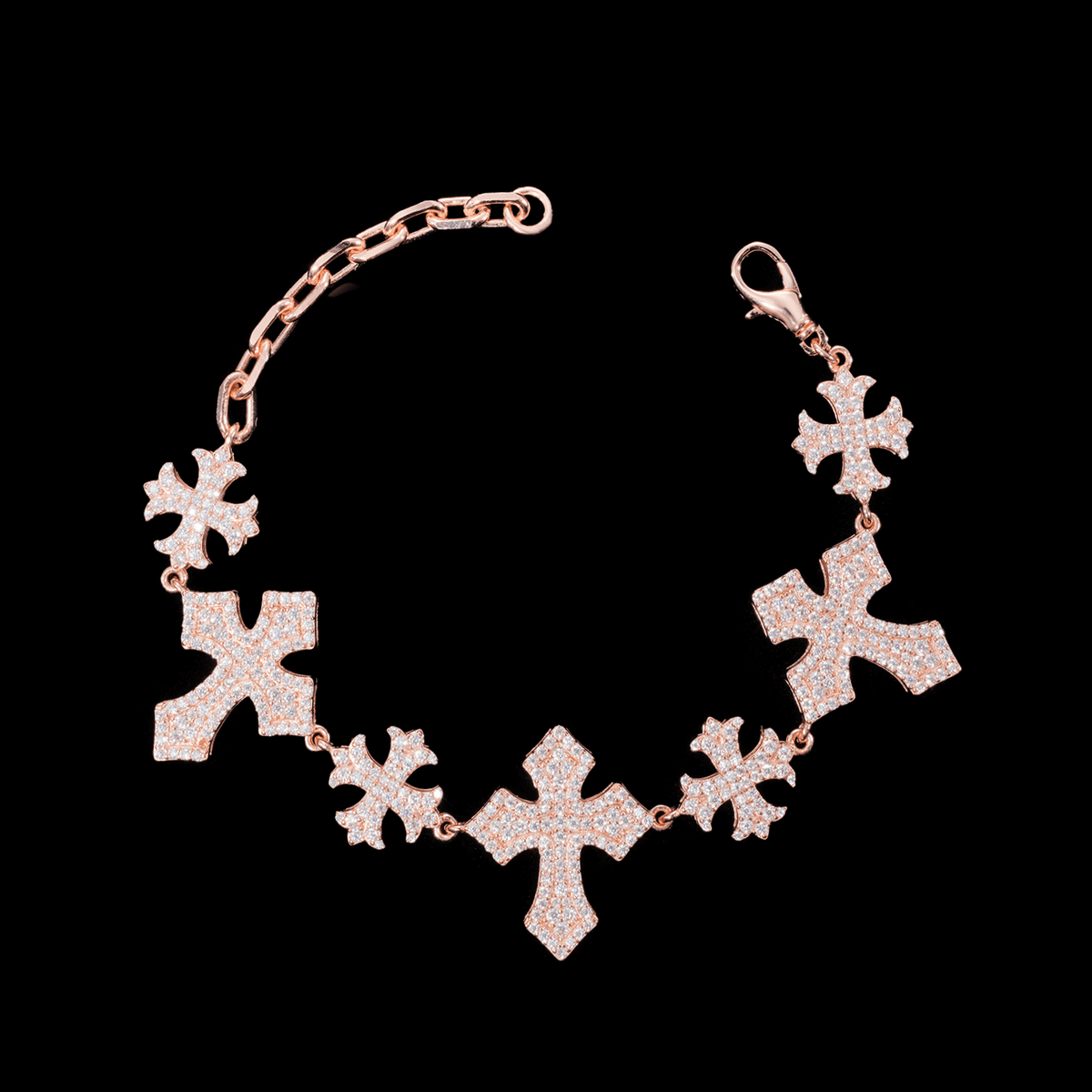 GL S925 Moissanite Diamond Pave Royal Cross Link Bracelet