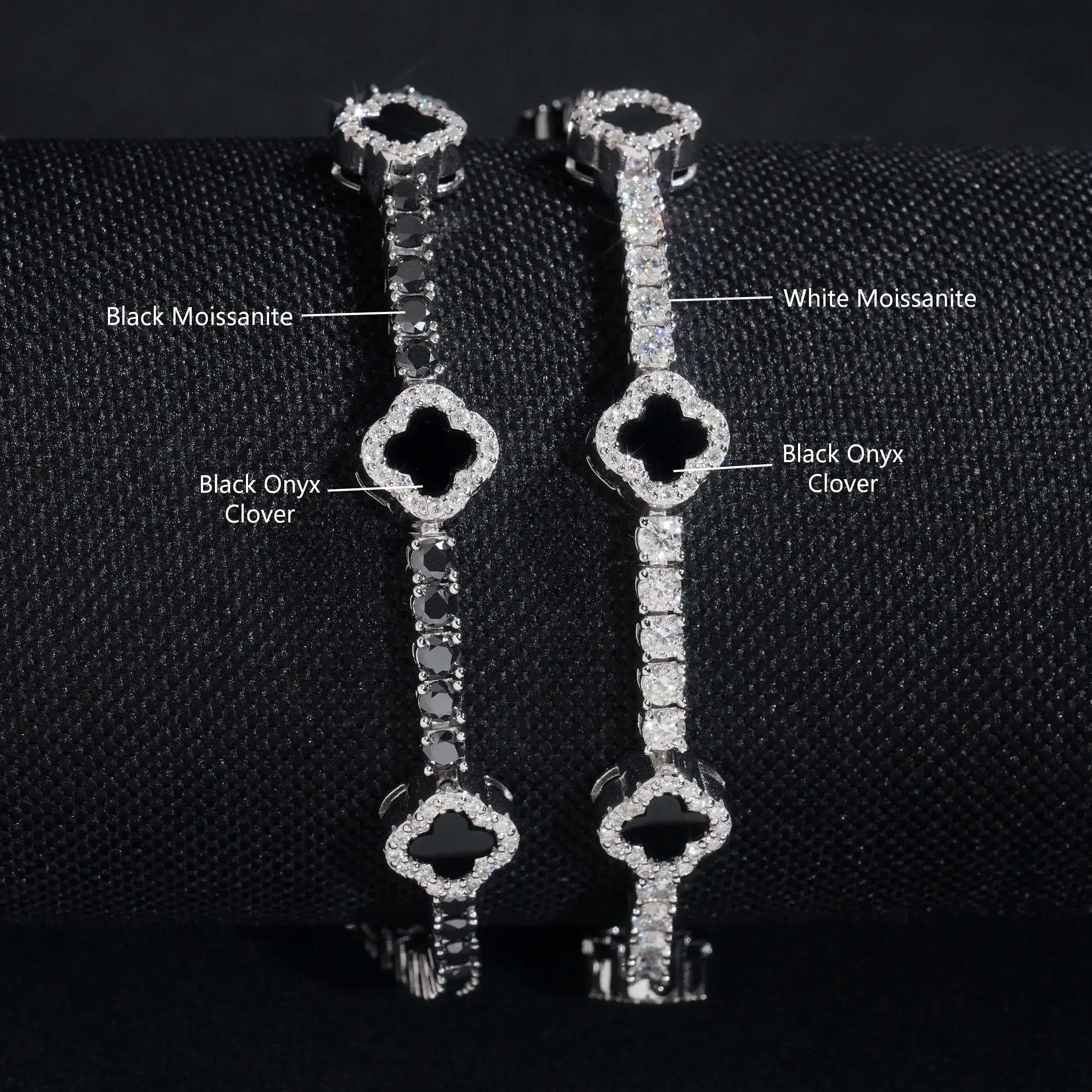 GL Black Onyx Clover 925 Silver Moissanite 3mm 5mm Tennis Chain