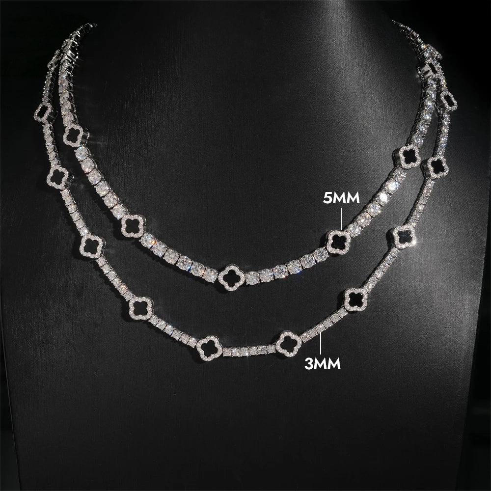 GL Black Onyx Clover 925 Silver Moissanite 3mm 5mm Tennis Chain