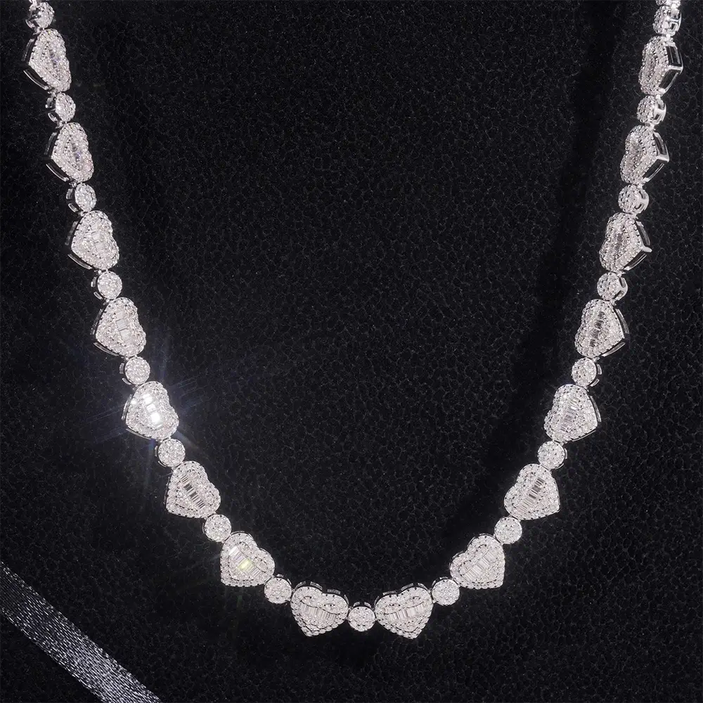 8.5MM S925 Silver Heart Shaped VVS Moissanite Chain Necklace