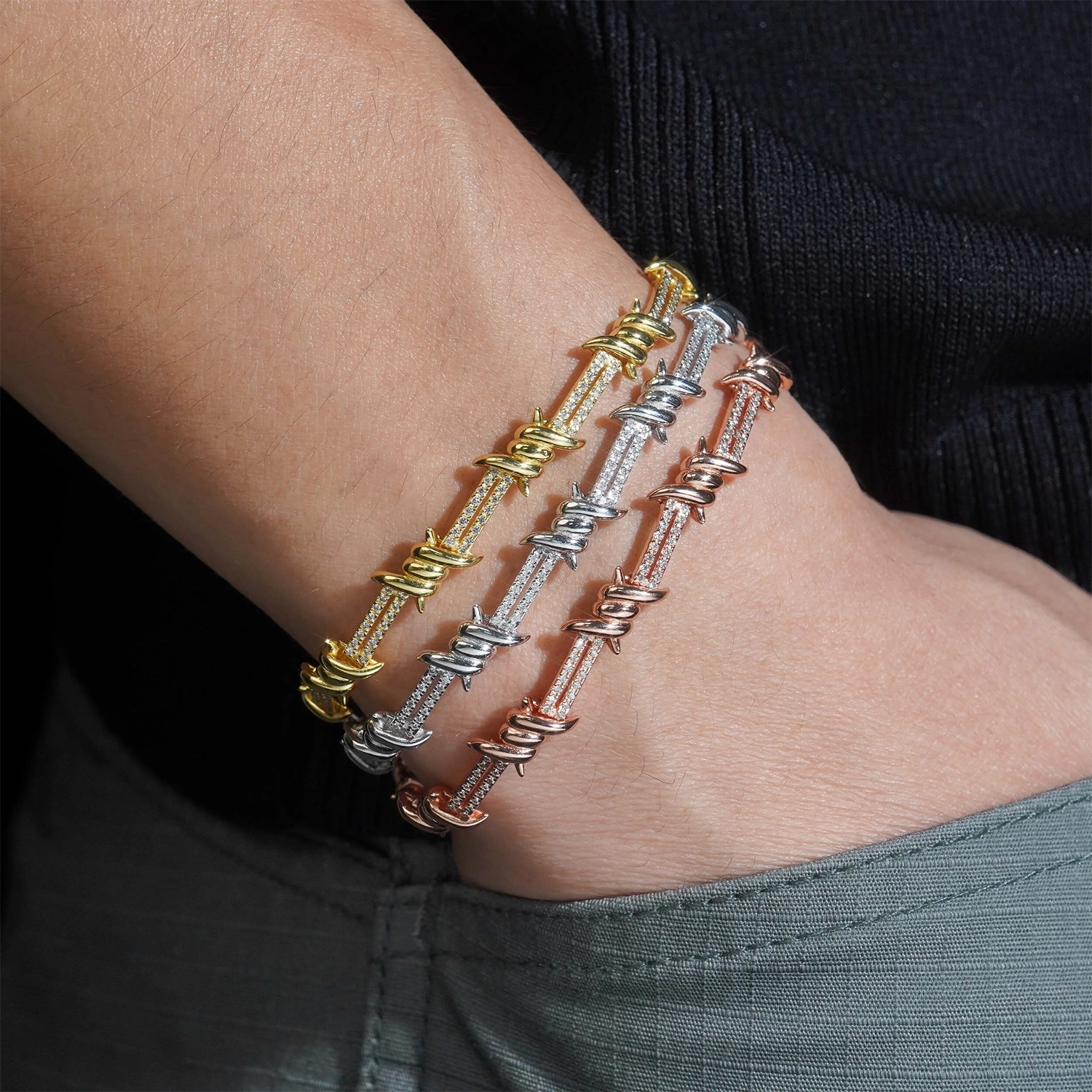 6.5mm S925 Silver VVS Moissanite Barbed Wire Bracelet Main image