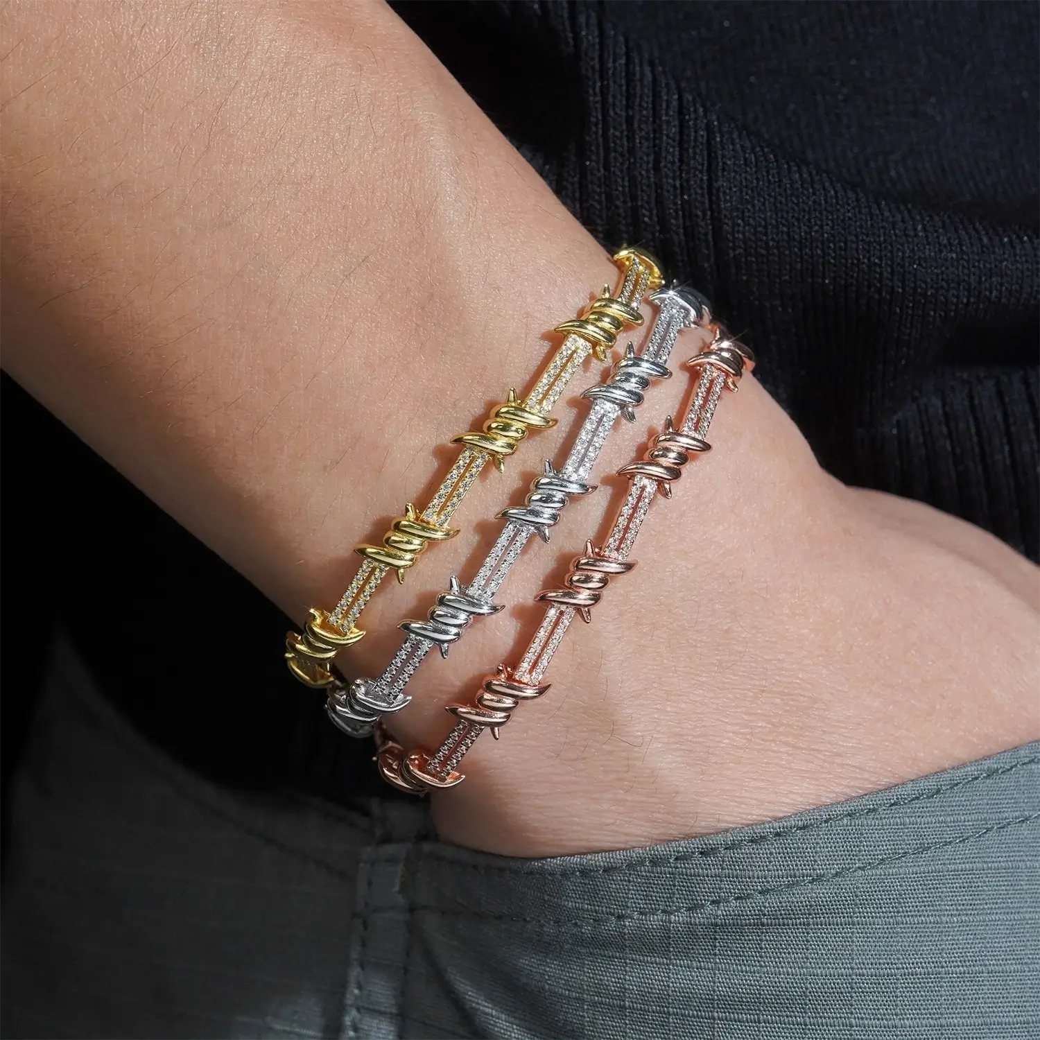 6.5mm S925 Silver VVS Moissanite Barbed Wire Bracelet