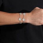 5-Motif Clover Moissanite Bracelet S925 Silver Black Onyx & White Shell