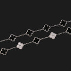 5-Motif Clover Moissanite Bracelet S925 Silver Black Onyx & White Shell