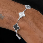 5-Motif Clover Moissanite Bracelet S925 Silver Black Onyx & White Shell
