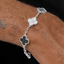 5-Motif Clover Moissanite Bracelet S925 Silver Black Onyx & White Shell