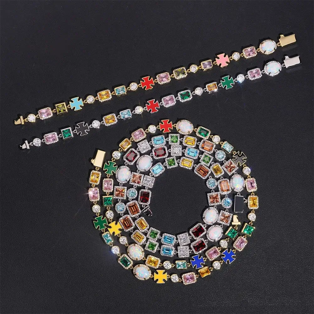 GL 5A Colored Zircon Combination White Opal Sparkling Necklace