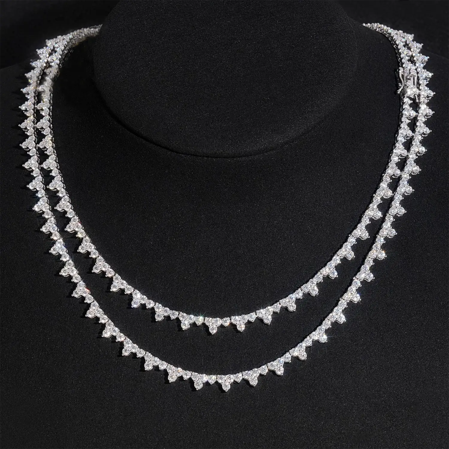 GL S925 Silver 3 Prong Moissanite Diamond Tennis Chain