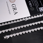 8MM S925 Silver Heart Shaped VVS Moissanite Cuban Link Chain Bracelet