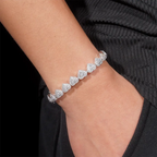 8MM S925 Silver Heart Shaped VVS Moissanite Cuban Link Chain Bracelet