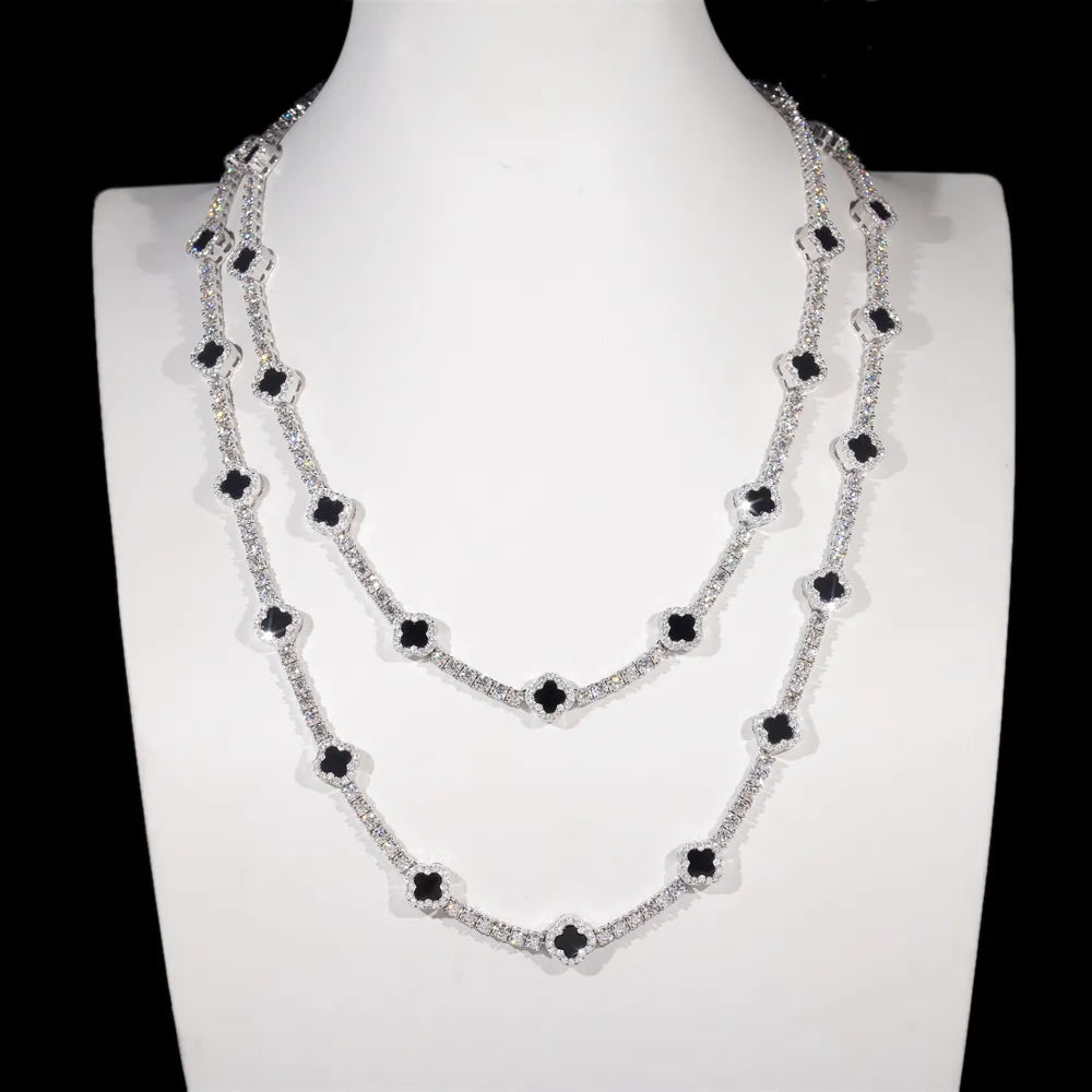 GL Black Onyx Clover 925 Silver Moissanite 3mm 5mm Tennis Chain