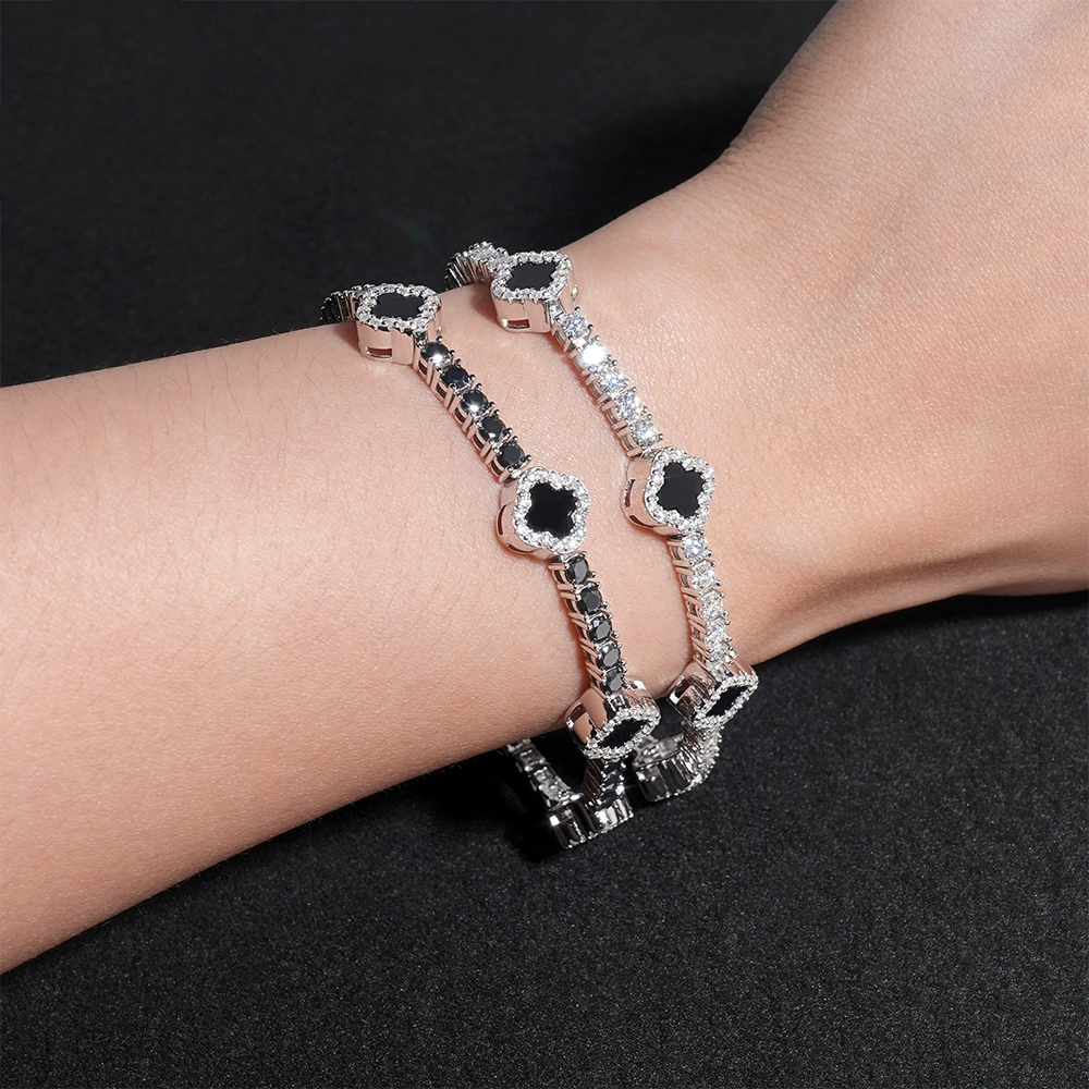 GL Black Onyx Clover 925 Silver Moissanite 3mm 5mm Tennis Chain