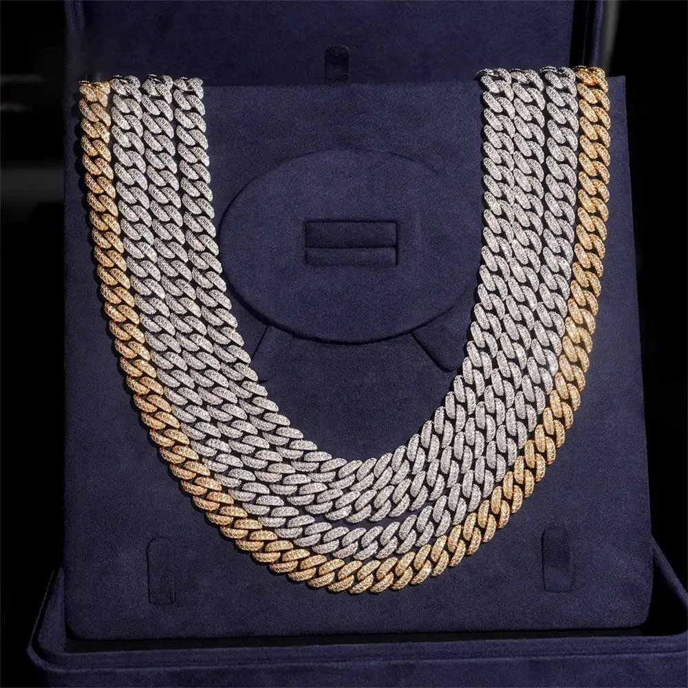 10MM S925 Silver 2 Rows VVS Moissanite Short Buckle Cuban Chain