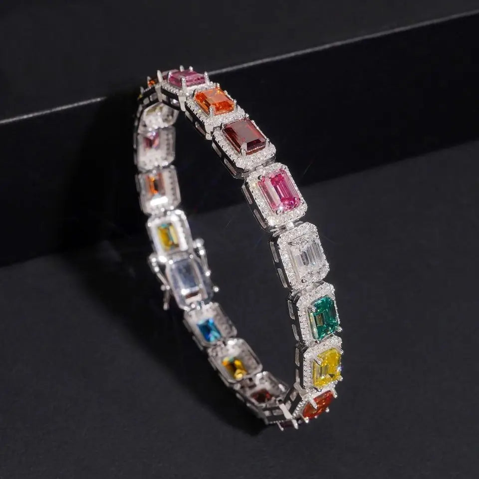 Emerald Cut VVS Color Moissanite Diamond Tennis Bracelet