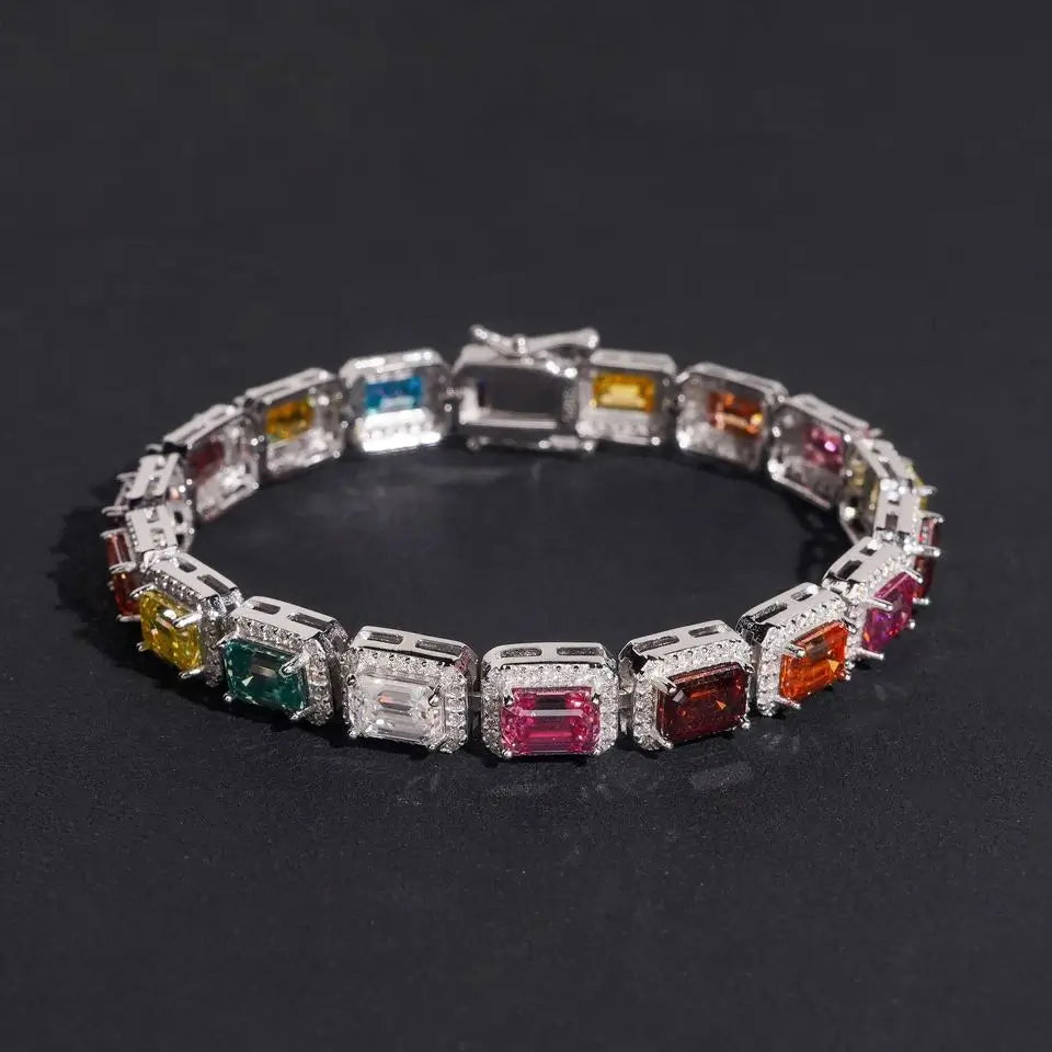 Emerald Cut VVS Color Moissanite Diamond Tennis Bracelet