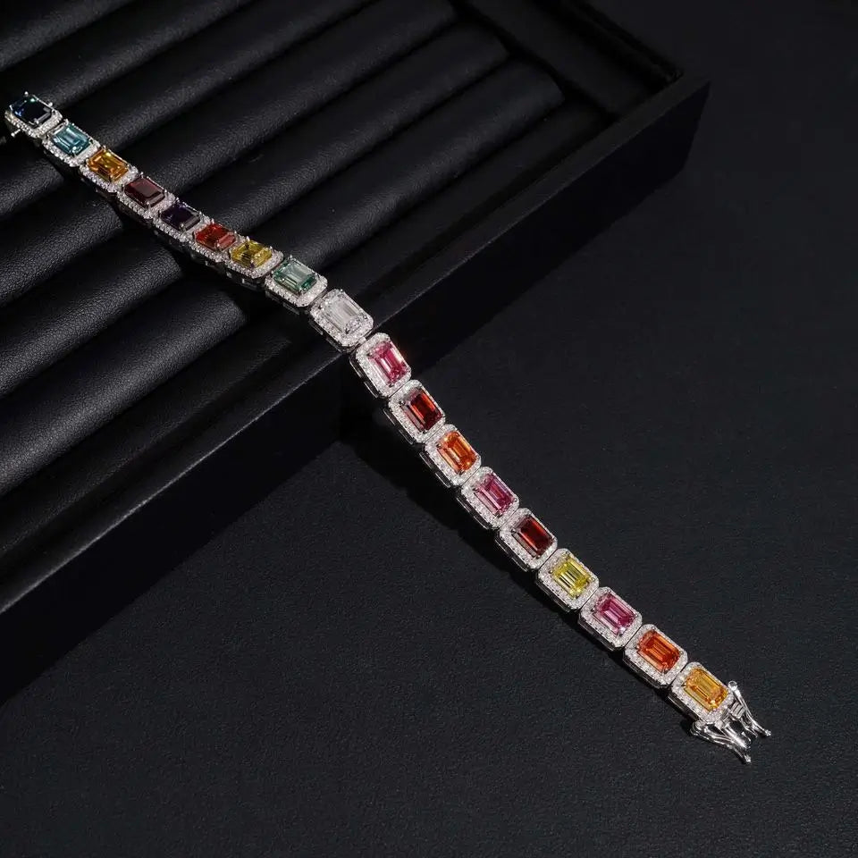 Emerald Cut VVS Color Moissanite Diamond Tennis Bracelet
