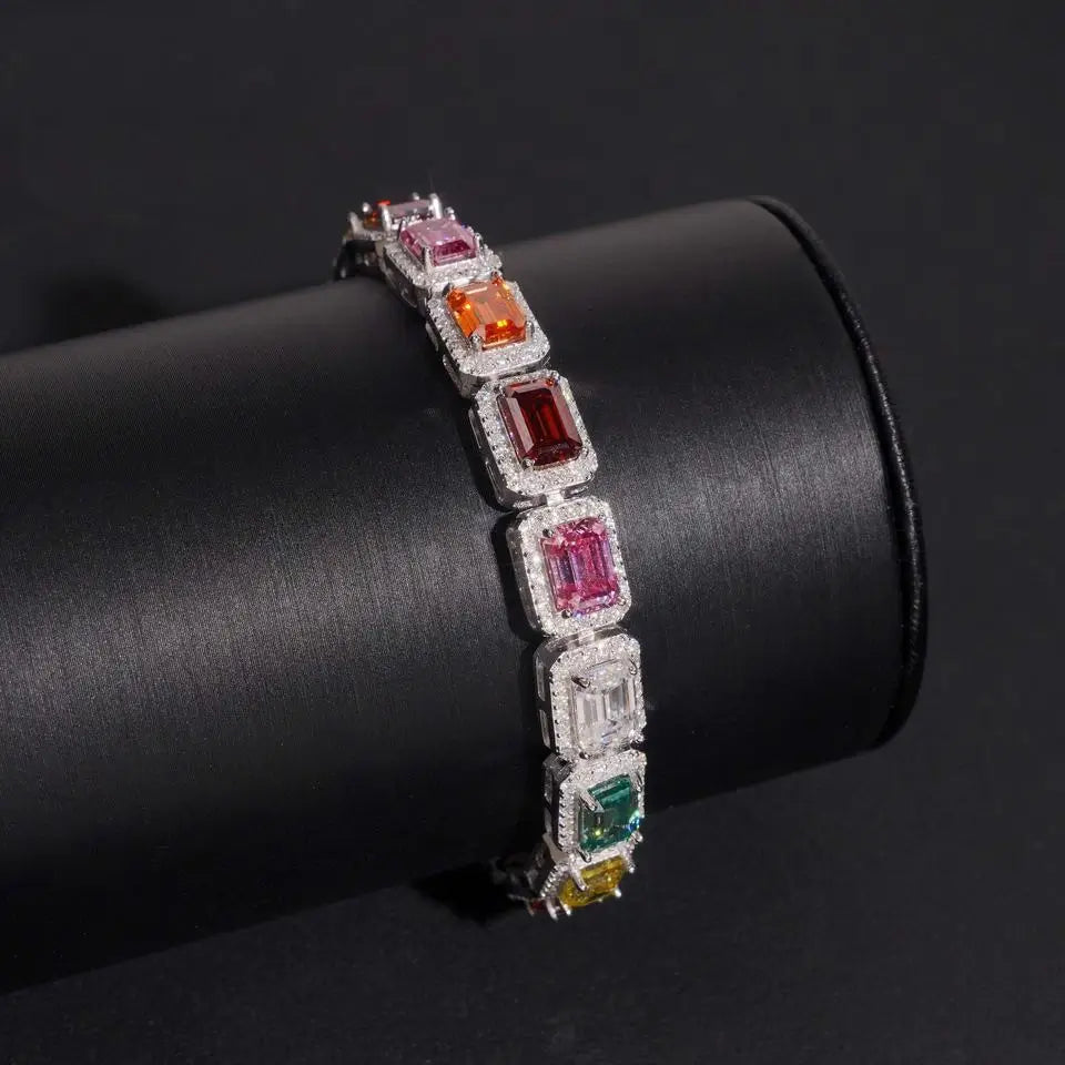 Emerald Cut VVS Color Moissanite Diamond Tennis Bracelet