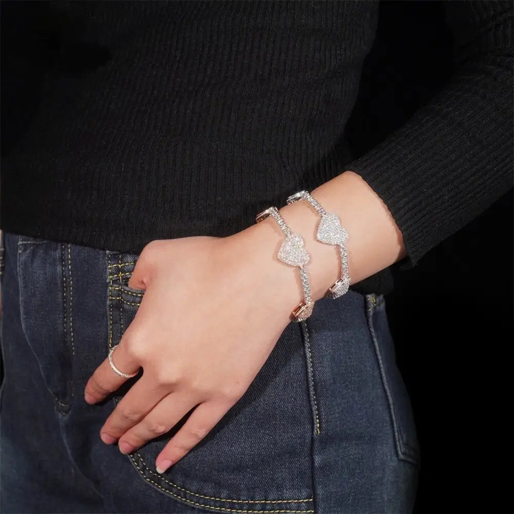 GL Heart Shaped 925 Silver VVS Moissanite Bracelet 3mm Tennis Chain Secondary image