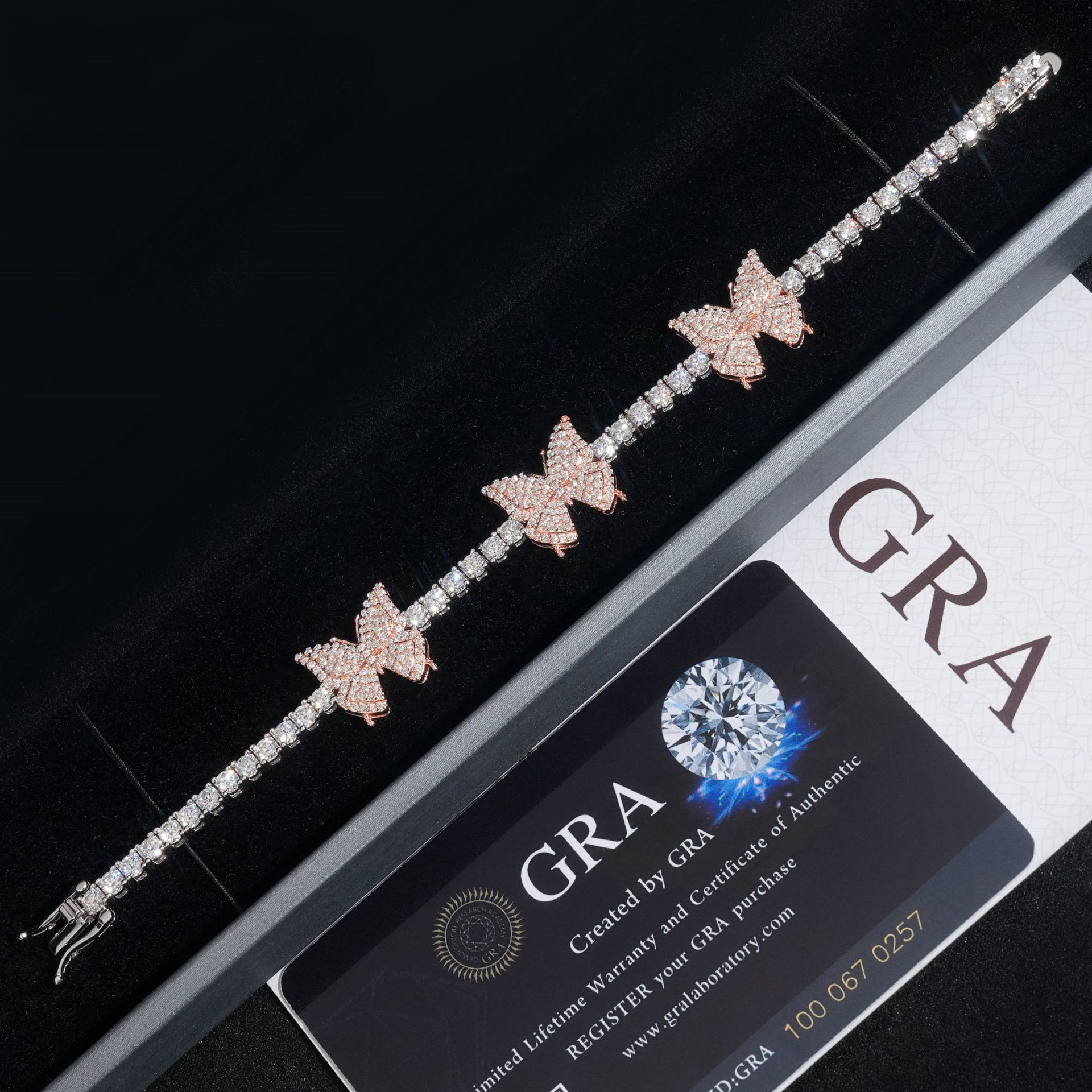 GL Butterfly Iced Out 925 Silver VVS Moissanite Bracelet Tennis Chain Secondary image