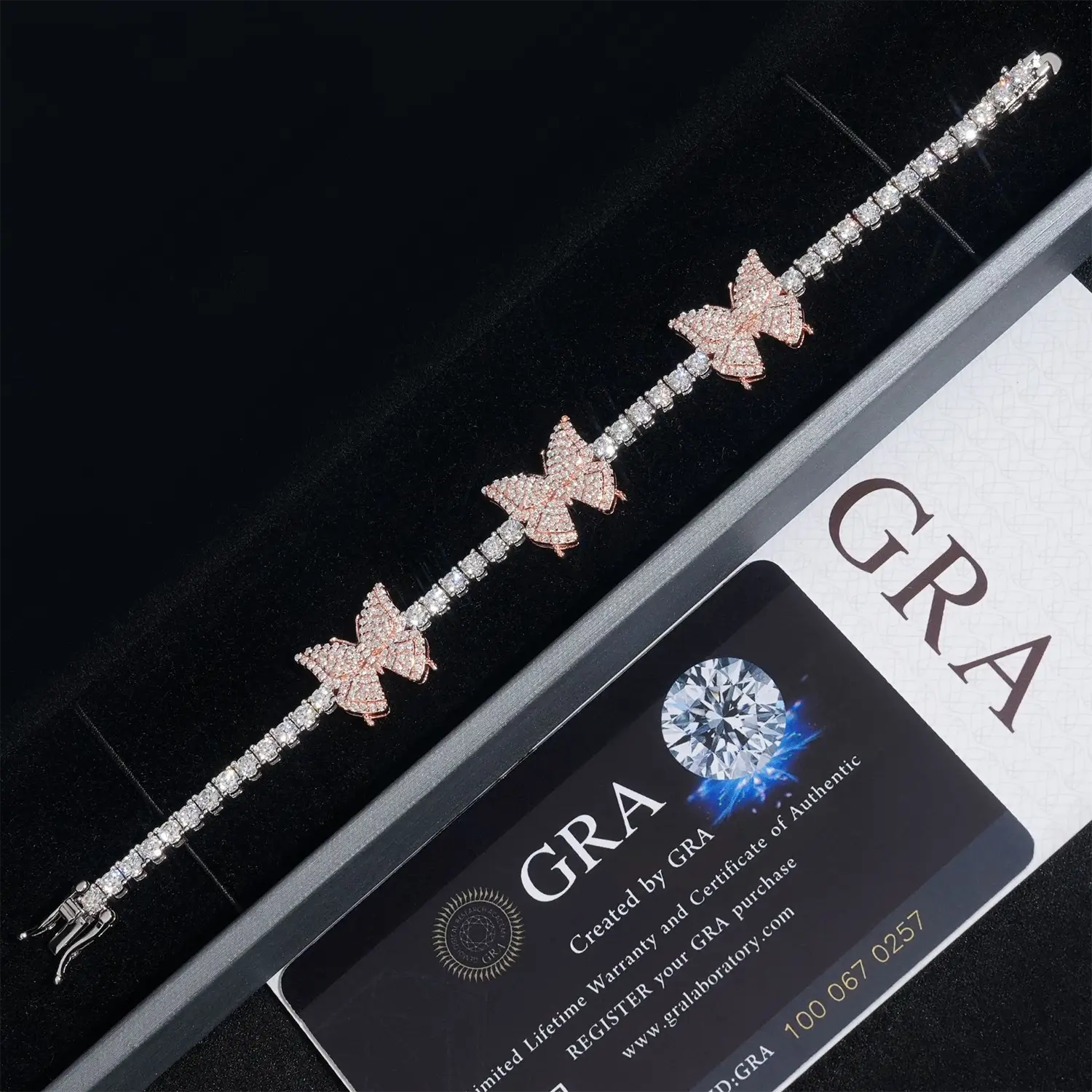 GL Butterfly Iced Out 925 Silver VVS Moissanite Bracelet Tennis Chain Zweitbild