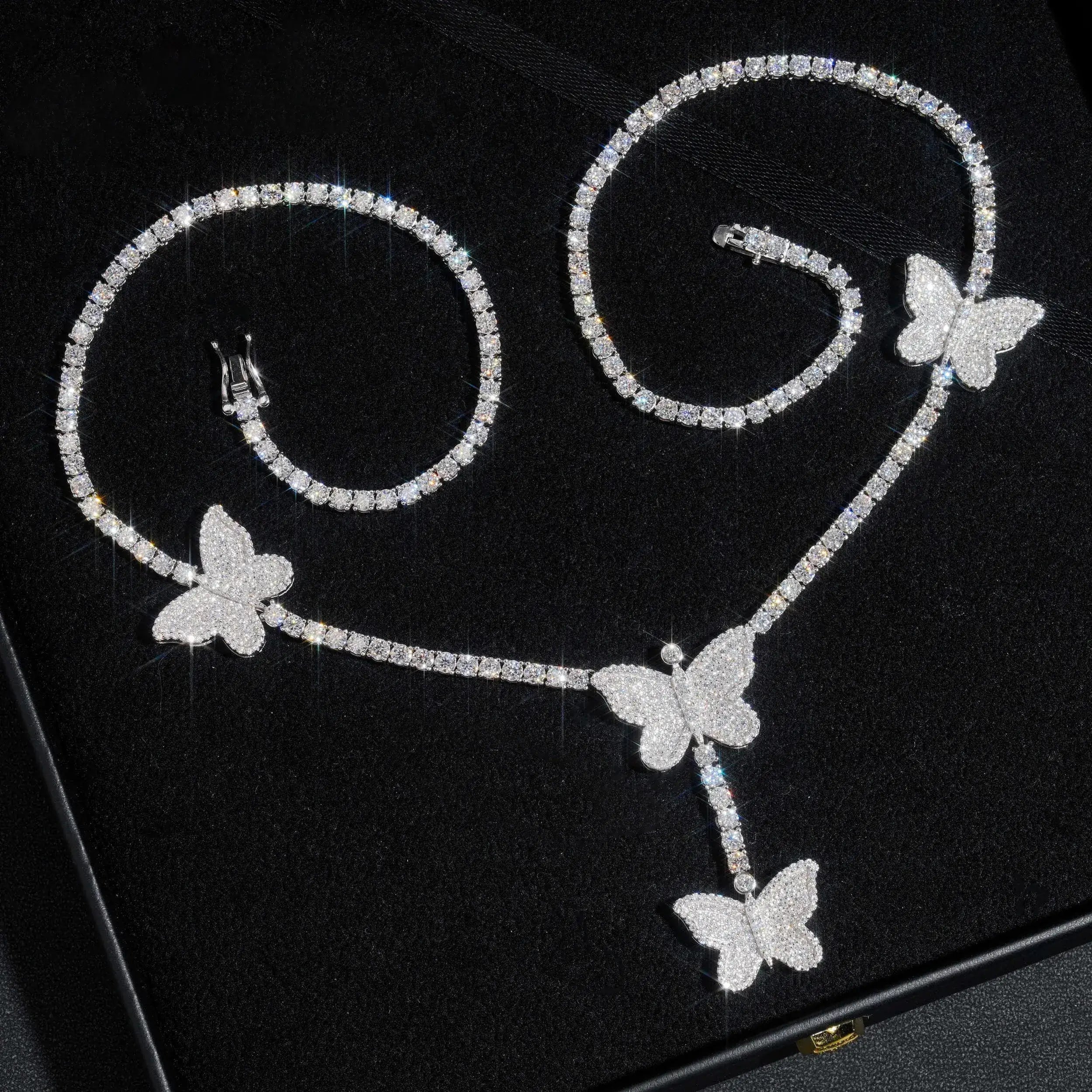 GL Butterfly S925 Silver Moissanite Diamond Tennis Necklace