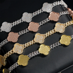 6MM S925 Silver VVS Moissanite Cuban Link Chain with Clover 16K Gold Plated