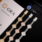6MM S925 Silver VVS Moissanite Cuban Link Chain with Clover 16K Gold Plated