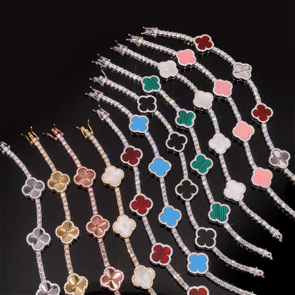 GL Four Leaf Clover 925 Silver Moissanite 3mm Tennis Chain