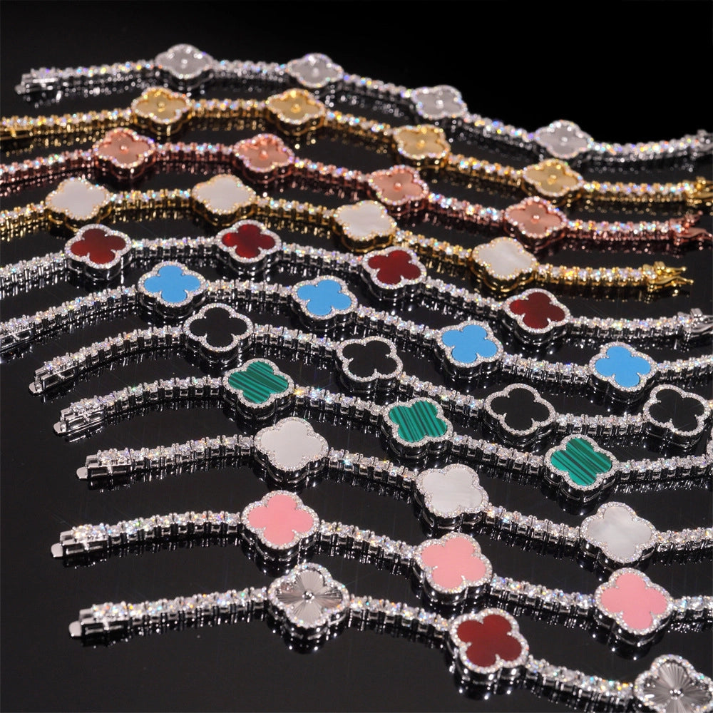 GL Four Leaf Clover 925 Silver Moissanite 3mm Tennis Chain