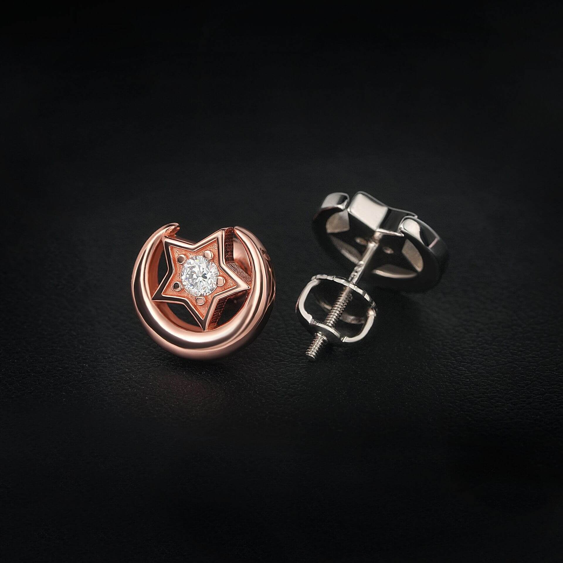 GL  Moon Star Shiny Moissanite Diamond Earrings