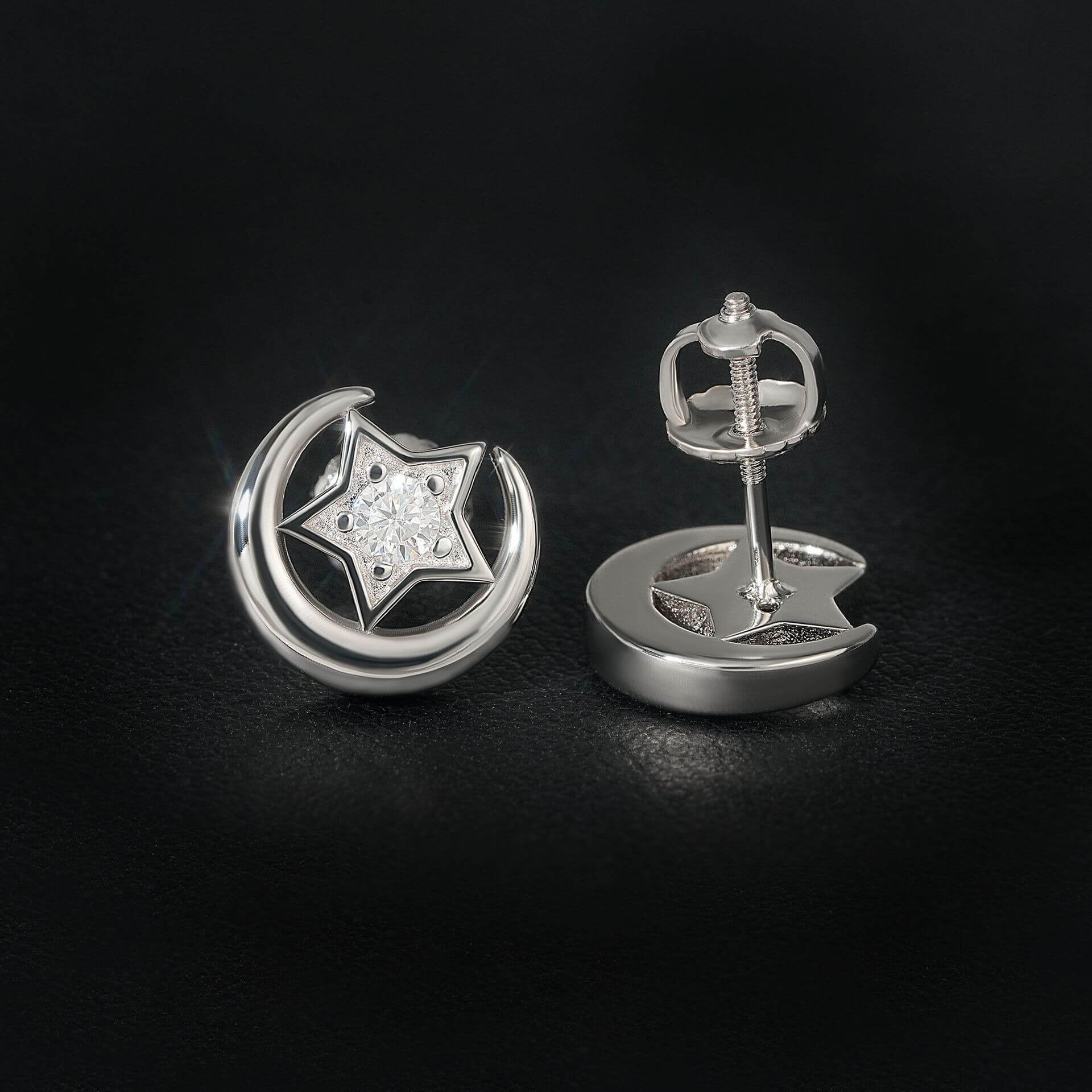 GL  Moon Star Shiny S925 Silver Moissanite Diamond Earrings Secondary image